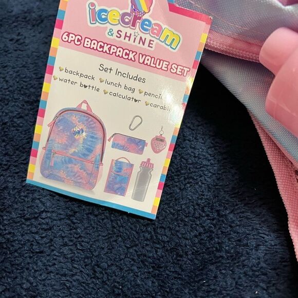 Little and Big Girls Sequined Tie Dye Backpack, 6 Piece Set - Picture 7 of 8